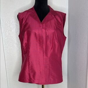 Vintage CLIO Silk Striped Sleeveless Blouse 90s Office Boss Babe Top Size 12